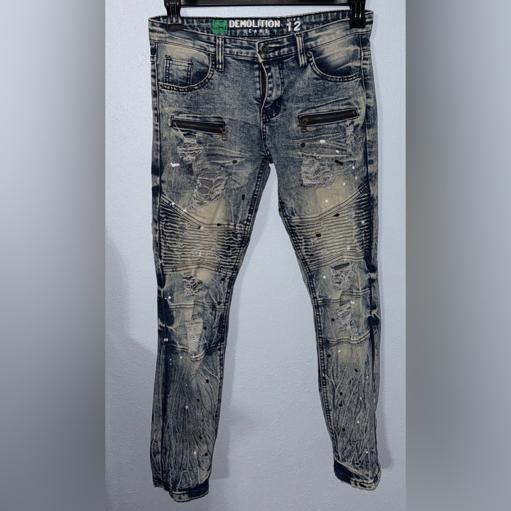 Demolition Kids Jeans 12 Distressed Frayed Trendy Slashed Zippers Boy Girl Cool